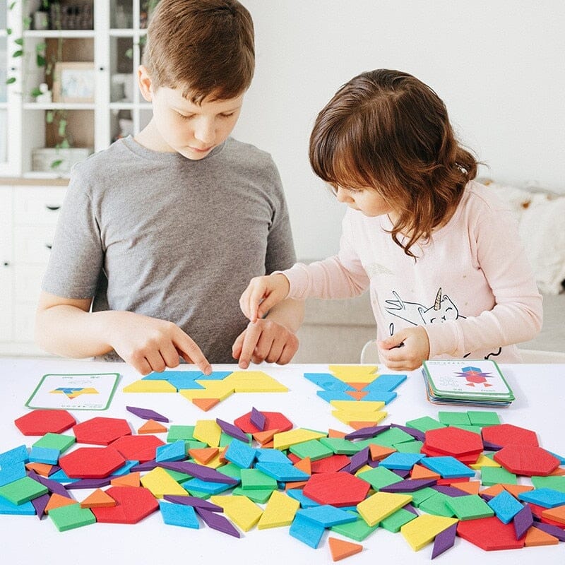 Quebra cabeça Geométrico Tangran de Madeira 3D Montessori Criativaê 