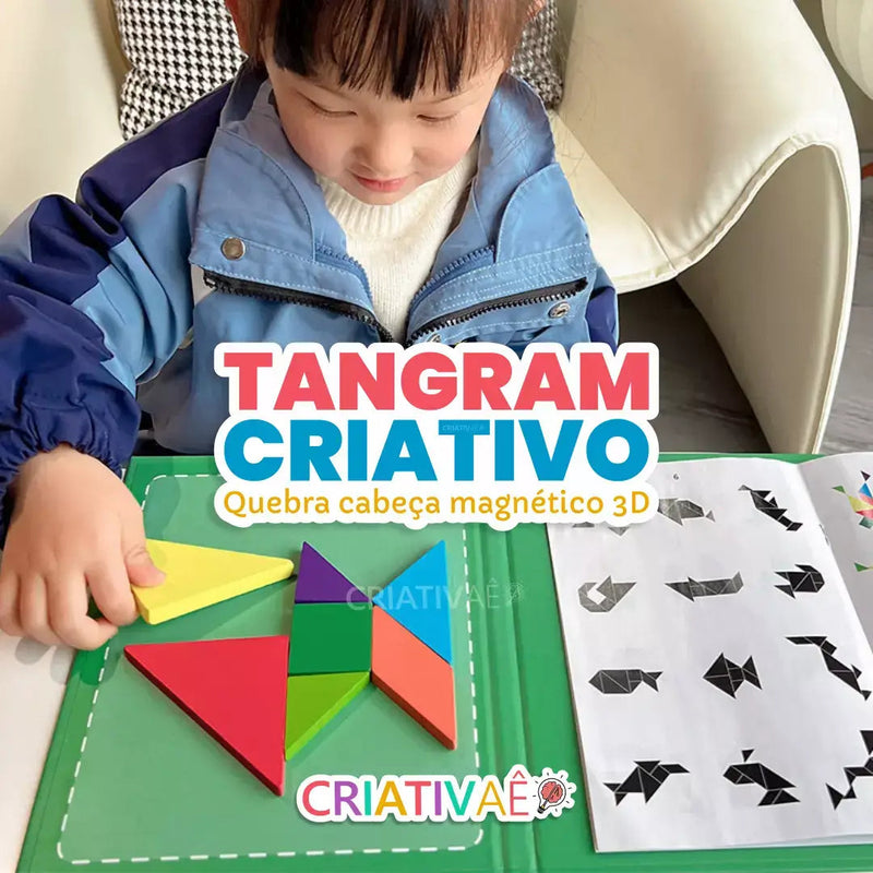 Tangram Criativo - Quebra cabeça magnético 3D + Brinde Exclusivo 3+ Criativaê 